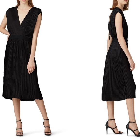 TOME Black Satin Cross Front Pleated Dress - Picture 1 of 12